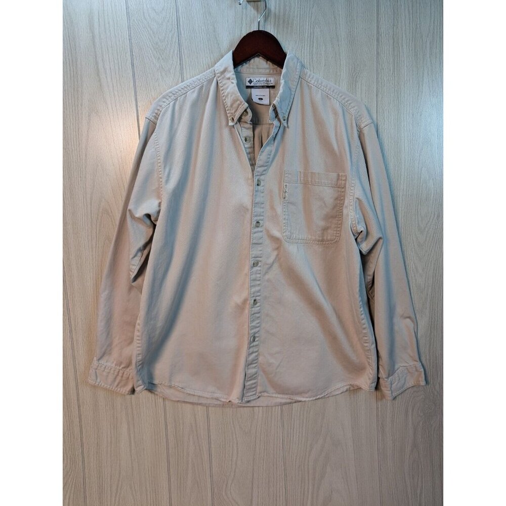 Columbia Men's Beige Tan Long Sleeve Button Front Shirt size Large Sportswear